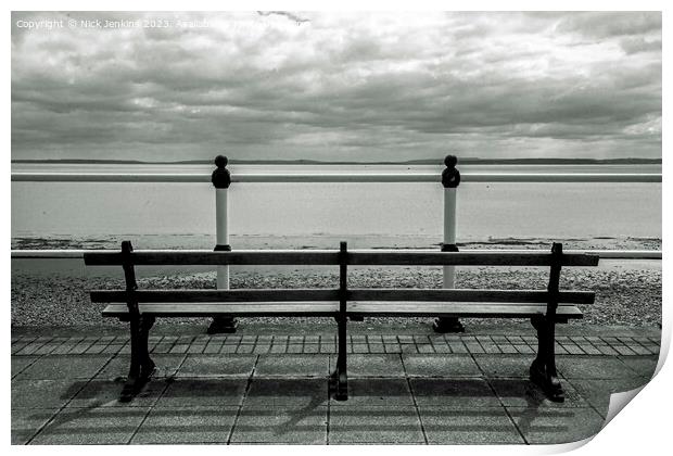 Empty Bench on the Penarth Esplanade South Wales Print by Nick Jenkins
