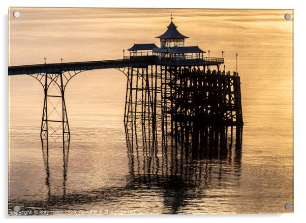 Clevedon Pier head at sunset Acrylic by Rory Hailes