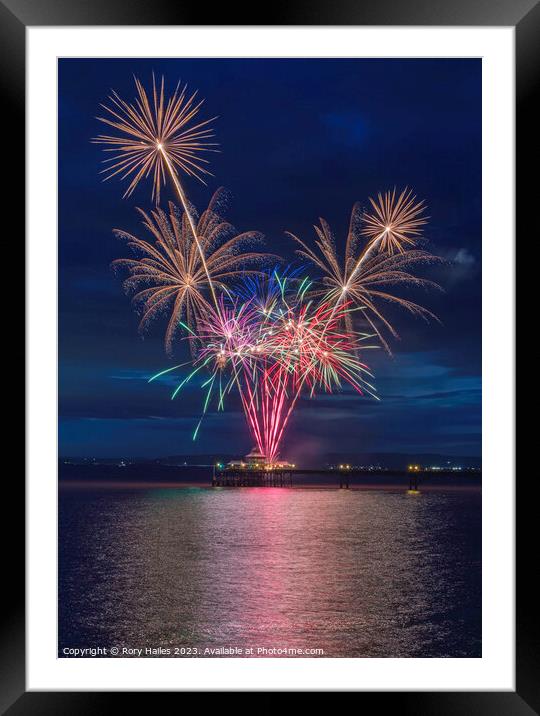 Clevedon Pier Coronation Fireworks on a calm sea Framed Mounted Print by Rory Hailes