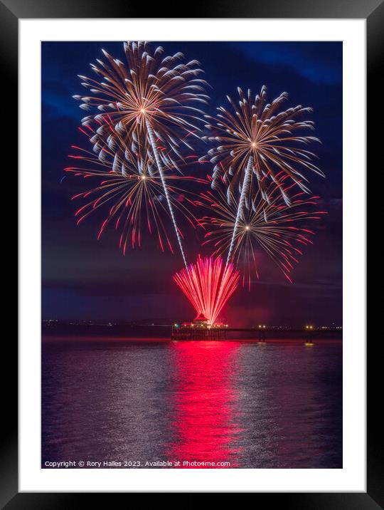Clevedon Pier Coronation Fireworks on a calm and t Framed Mounted Print by Rory Hailes
