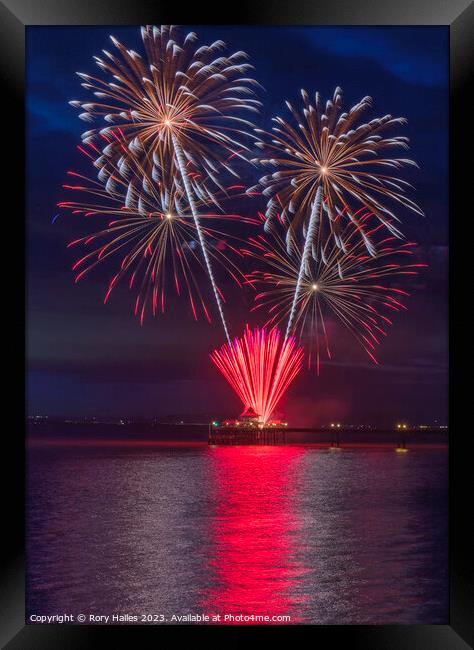 Clevedon Pier Coronation Fireworks on a calm and t Framed Print by Rory Hailes