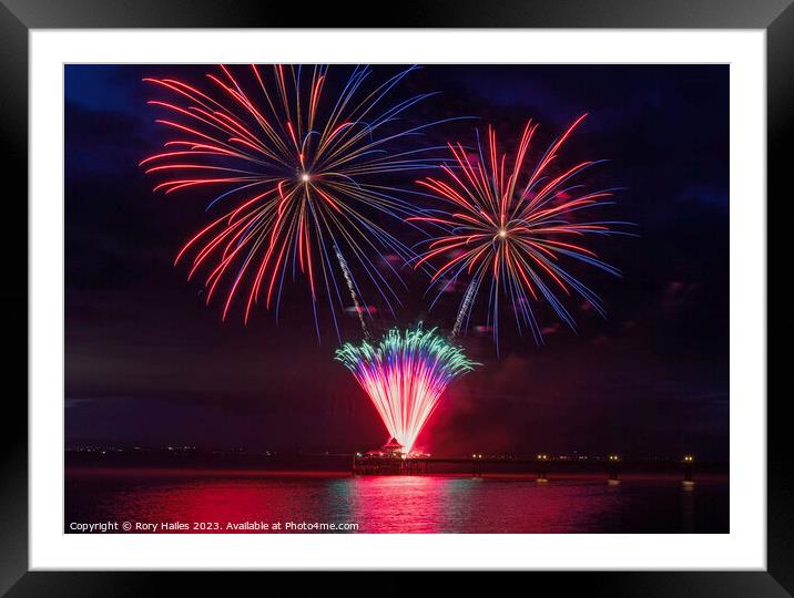 Fire works off the Pier with multiple colours Framed Mounted Print by Rory Hailes