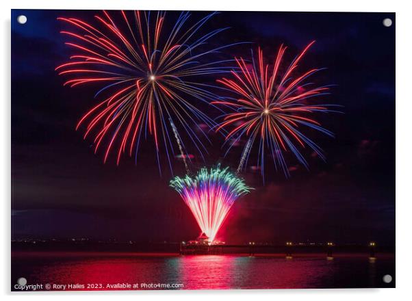 Fire works off the Pier with multiple colours Acrylic by Rory Hailes