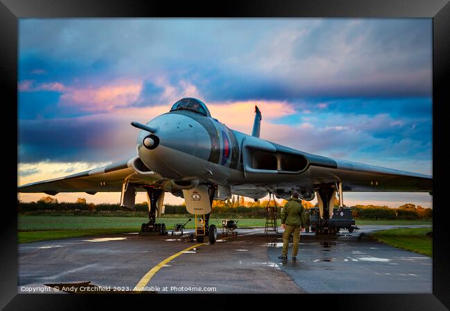 Majestic Avro Vulcan Takes on the Stormy Skies Framed Print by Andy Critchfield
