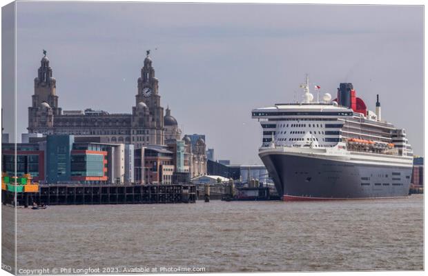 The majestic Queen Mary 2 berthed in Liverpool  Canvas Print by Phil Longfoot