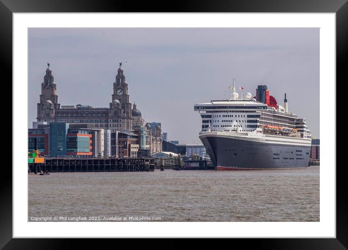 The majestic Queen Mary 2 berthed in Liverpool  Framed Mounted Print by Phil Longfoot