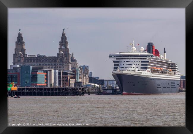 The majestic Queen Mary 2 berthed in Liverpool  Framed Print by Phil Longfoot