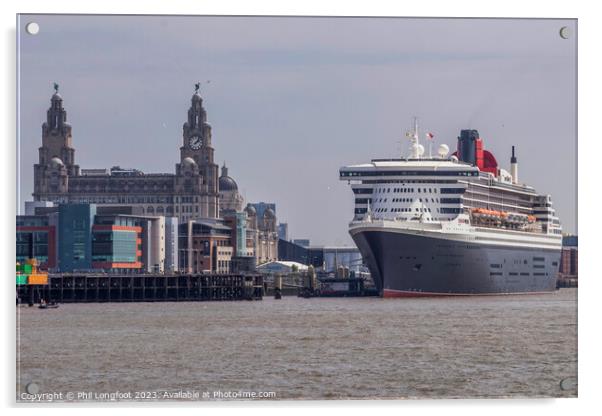 The majestic Queen Mary 2 berthed in Liverpool  Acrylic by Phil Longfoot