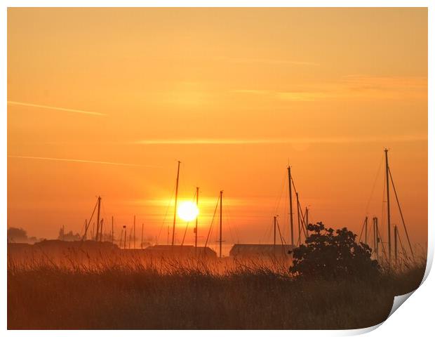 Misty sunrise over the Brightlingsea moorings  Print by Tony lopez