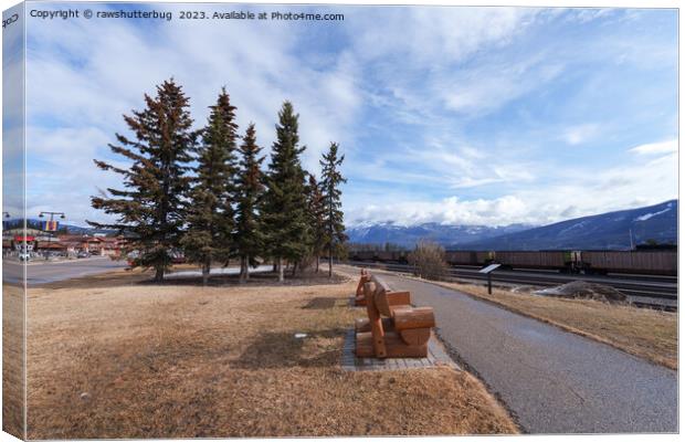 Jasper Alberta View Of Trains And Snowy capped Mou Canvas Print by rawshutterbug 