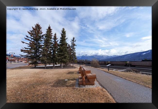 Jasper Alberta View Of Trains And Snowy capped Mou Framed Print by rawshutterbug 