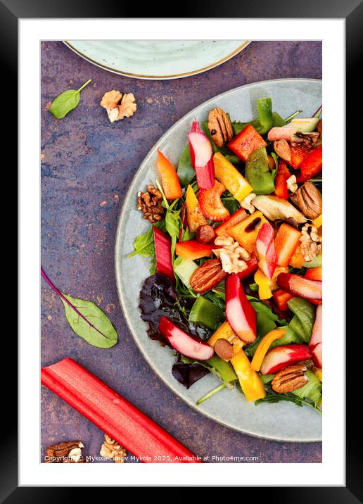 Spring salad with rhubarb, greens and nuts. Framed Mounted Print by Mykola Lunov Mykola