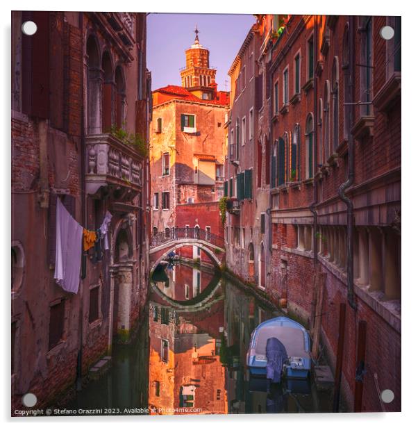Venice cityscape, buildings, canal and bridge. Italy Acrylic by Stefano Orazzini