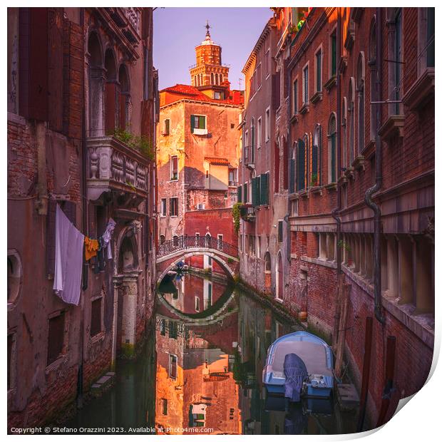 Venice cityscape, buildings, canal and bridge. Italy Print by Stefano Orazzini