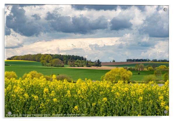 Spring fields of Europe, covered in bright yellow canola flowers. Acrylic by Sergey Fedoskin