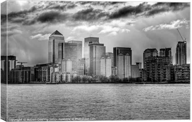 Canary Wharf FRom Across The Thames Canvas Print by Robert Deering