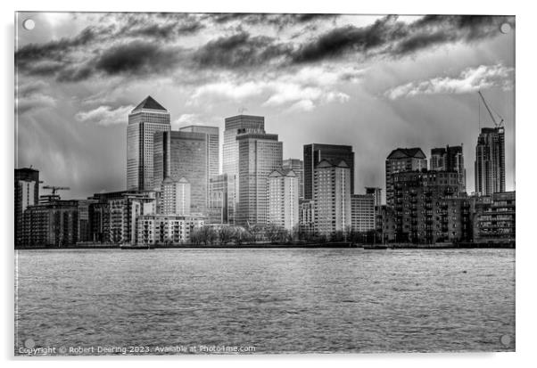Canary Wharf FRom Across The Thames Acrylic by Robert Deering