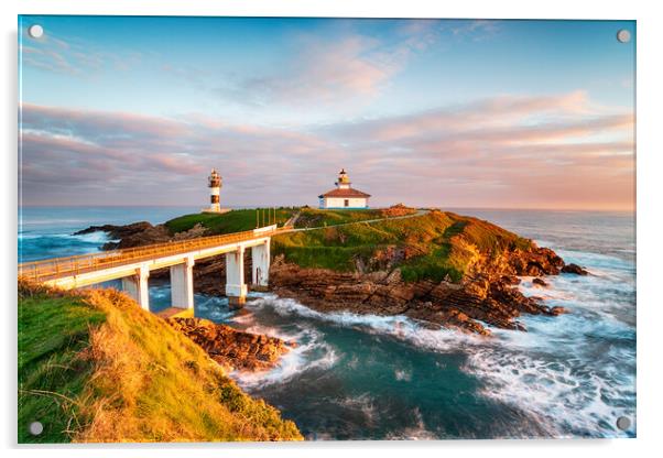 The beautiful Illa Pancha and it's lighthouse at Ribadeo  Acrylic by Helen Hotson