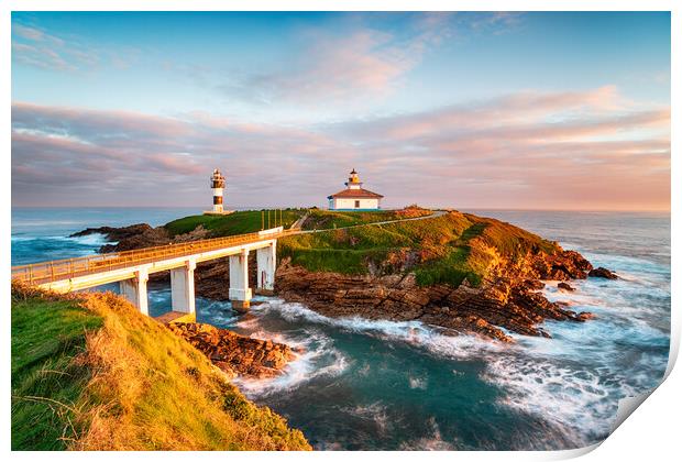 The beautiful Illa Pancha and it's lighthouse at Ribadeo  Print by Helen Hotson