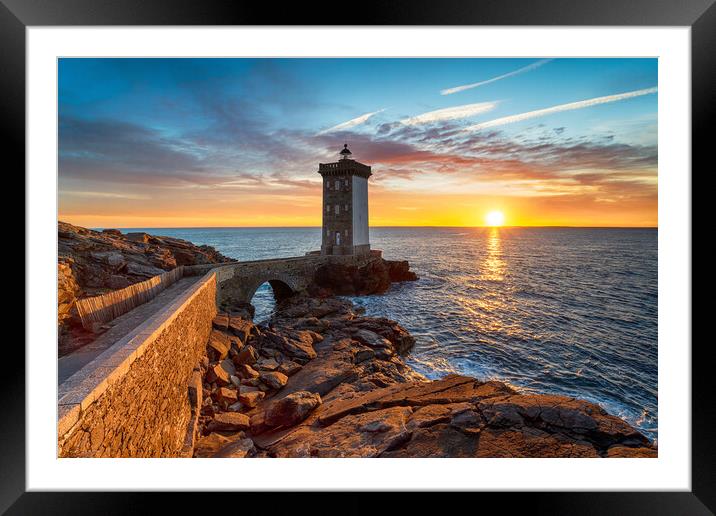 Sunset over the Lighthouse at Kermorvan Framed Mounted Print by Helen Hotson