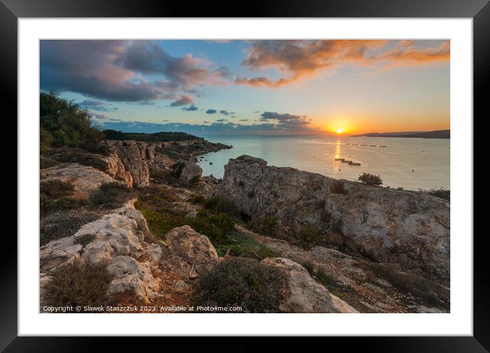 Sunrise at Melieha Bay Framed Mounted Print by Slawek Staszczuk