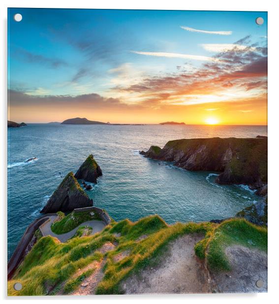 Beautiful sunset over Dunquin Pier Acrylic by Helen Hotson