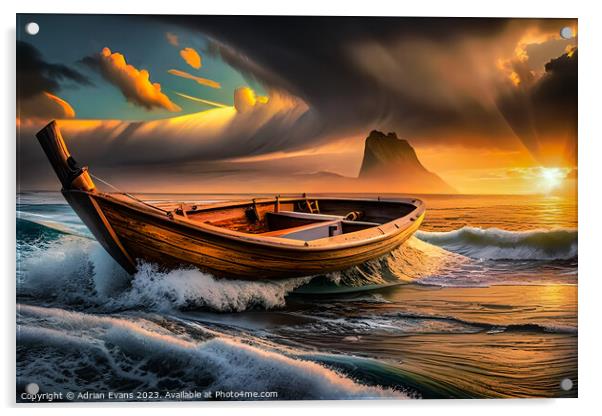 Small Boat Adrift in the Breathtaking Sunset Sky Acrylic by Adrian Evans