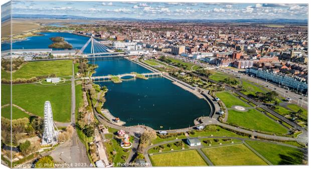 Southport Marine Lake and Townscape. Canvas Print by Phil Longfoot