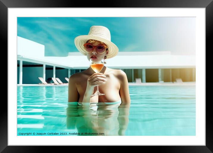 With a refreshing drink in hand, the retro-inspired beauty loung Framed Mounted Print by Joaquin Corbalan
