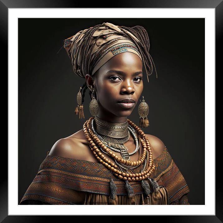 Portrait of a young black-skinned African woman wearing traditio Framed Mounted Print by Joaquin Corbalan