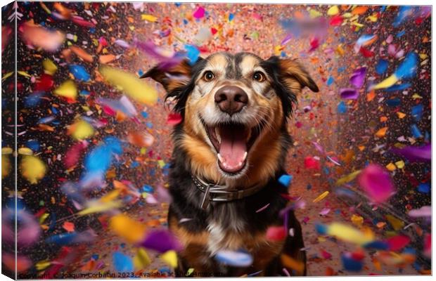 A dog full of joy surrounded by flying confetti. Ai generated. Canvas Print by Joaquin Corbalan