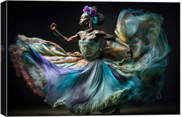 Woman dancer dances artistically with modern grace, isolated bla Canvas Print by Joaquin Corbalan