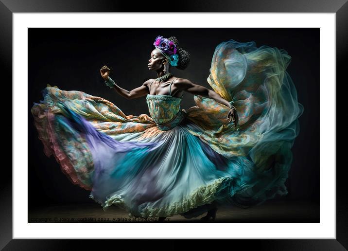 Woman dancer dances artistically with modern grace, isolated bla Framed Mounted Print by Joaquin Corbalan