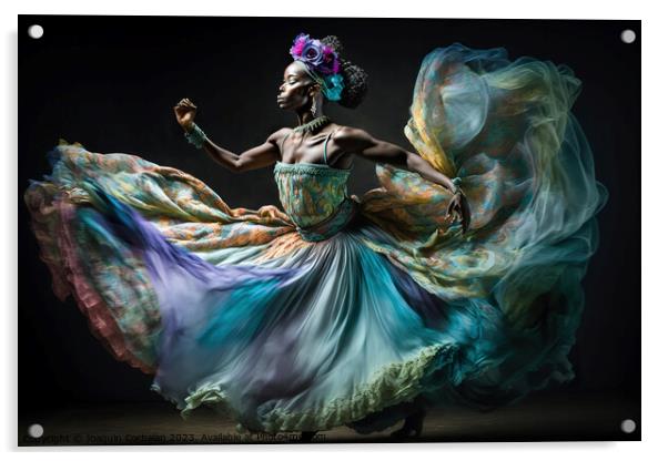 Woman dancer dances artistically with modern grace, isolated bla Acrylic by Joaquin Corbalan