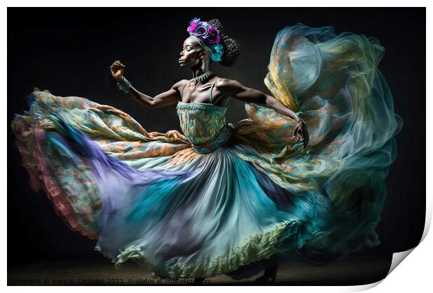 Woman dancer dances artistically with modern grace, isolated bla Print by Joaquin Corbalan