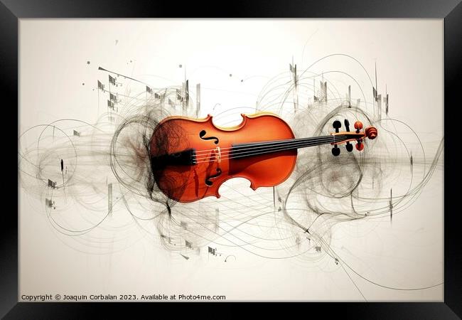 An artistic illustration of a violin surrounded by inspiring abs Framed Print by Joaquin Corbalan
