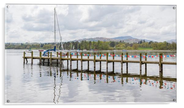 Red and white bunting reflects in Lake Windermere Acrylic by Jason Wells