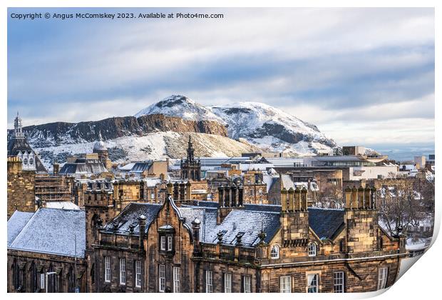 Salisbury Crags and Arthur’s Seat in snow Print by Angus McComiskey