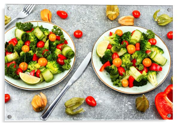 Light vegetable salad, homemade food. Acrylic by Mykola Lunov Mykola