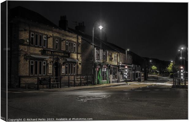 Lonely Street at Night - Slaithwaite Canvas Print by Richard Perks