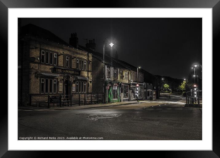 Lonely Street at Night - Slaithwaite Framed Mounted Print by Richard Perks