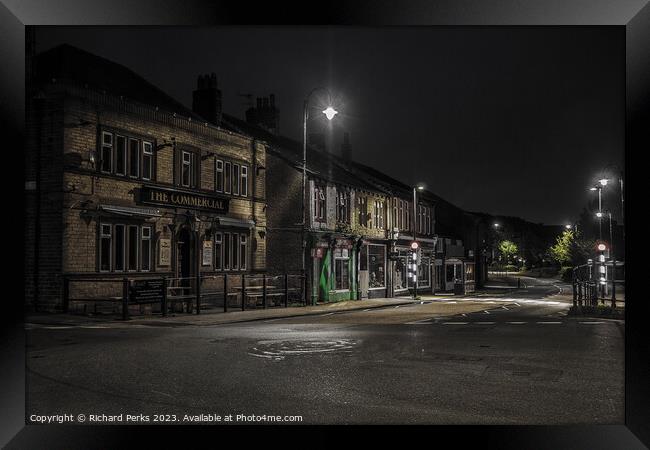 Lonely Street at Night - Slaithwaite Framed Print by Richard Perks