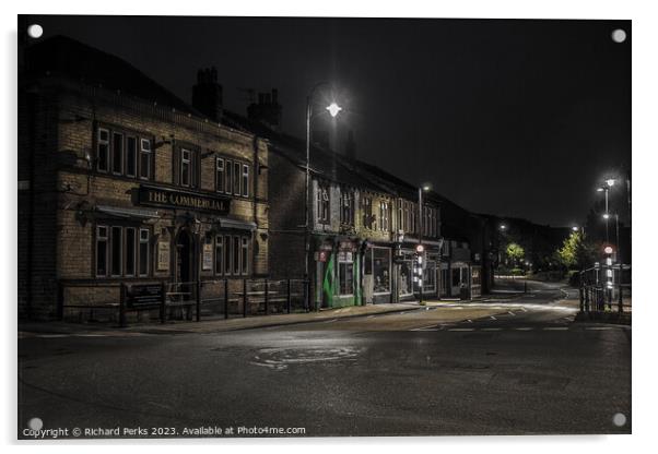Lonely Street at Night - Slaithwaite Acrylic by Richard Perks
