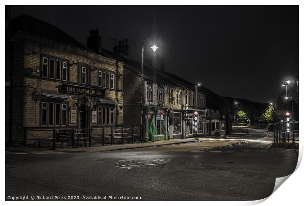 Lonely Street at Night - Slaithwaite Print by Richard Perks