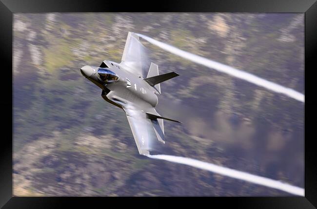 F-35 A through the Mach Loop Framed Print by Rory Trappe