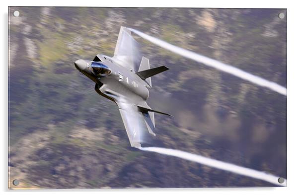 F-35 A through the Mach Loop Acrylic by Rory Trappe