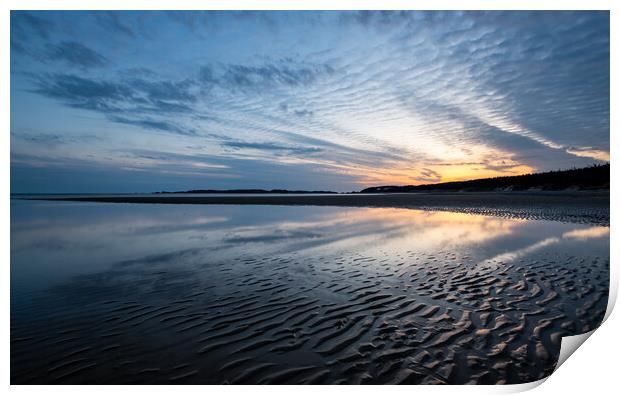 Sunset on Newborough beach, Anglesey Print by Andrew Kearton