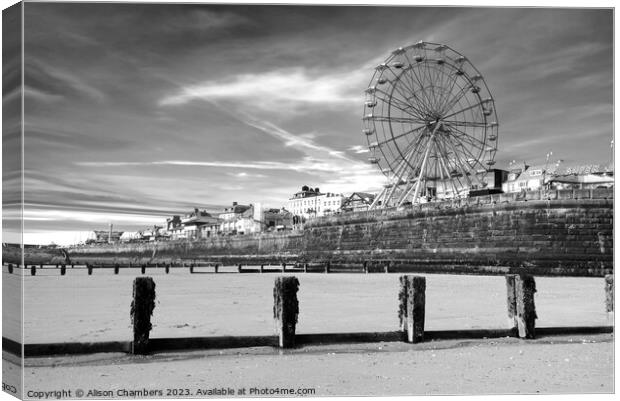 Bridlington Beach Monochrome  Canvas Print by Alison Chambers