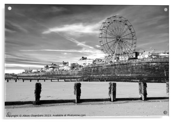 Bridlington Beach Monochrome  Acrylic by Alison Chambers