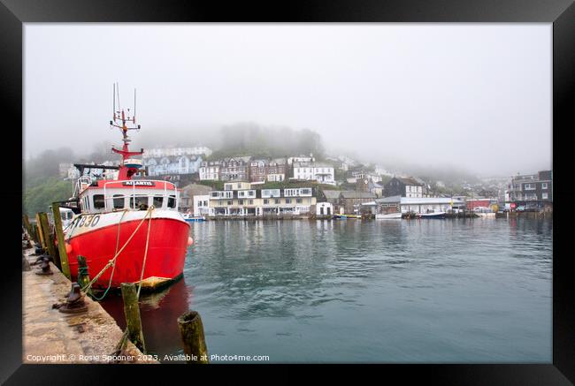 Fishing Boat at Looe on a misty morning  Framed Print by Rosie Spooner